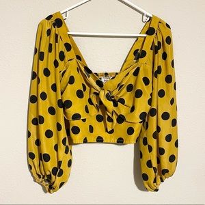 Do + Be yellow puff sleeve polka dot crop top